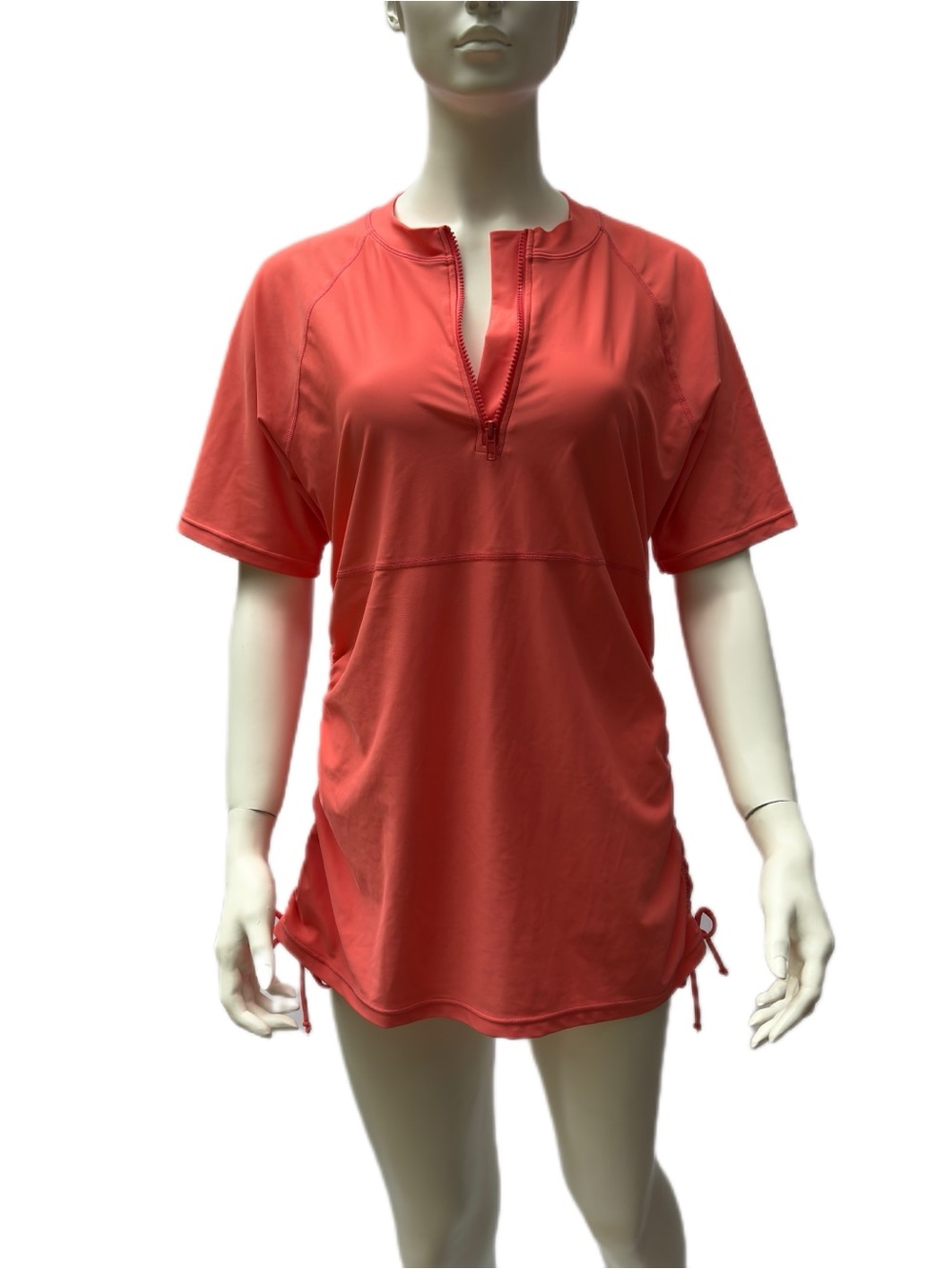 Coral Swim Top Womens XL Zip Front Rash Guard UPF 50+ Short Sleeve